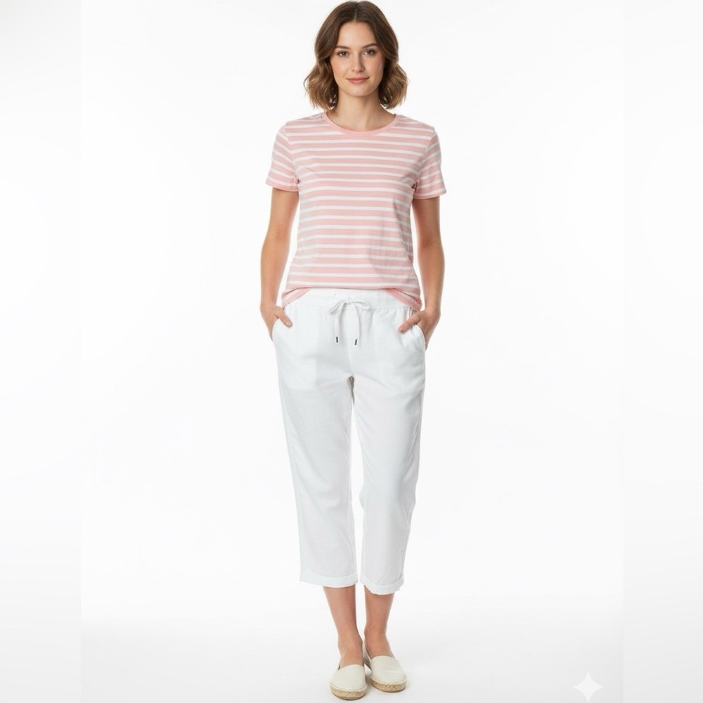 GAP White Cropped Drawstring Capris with Pink Accent